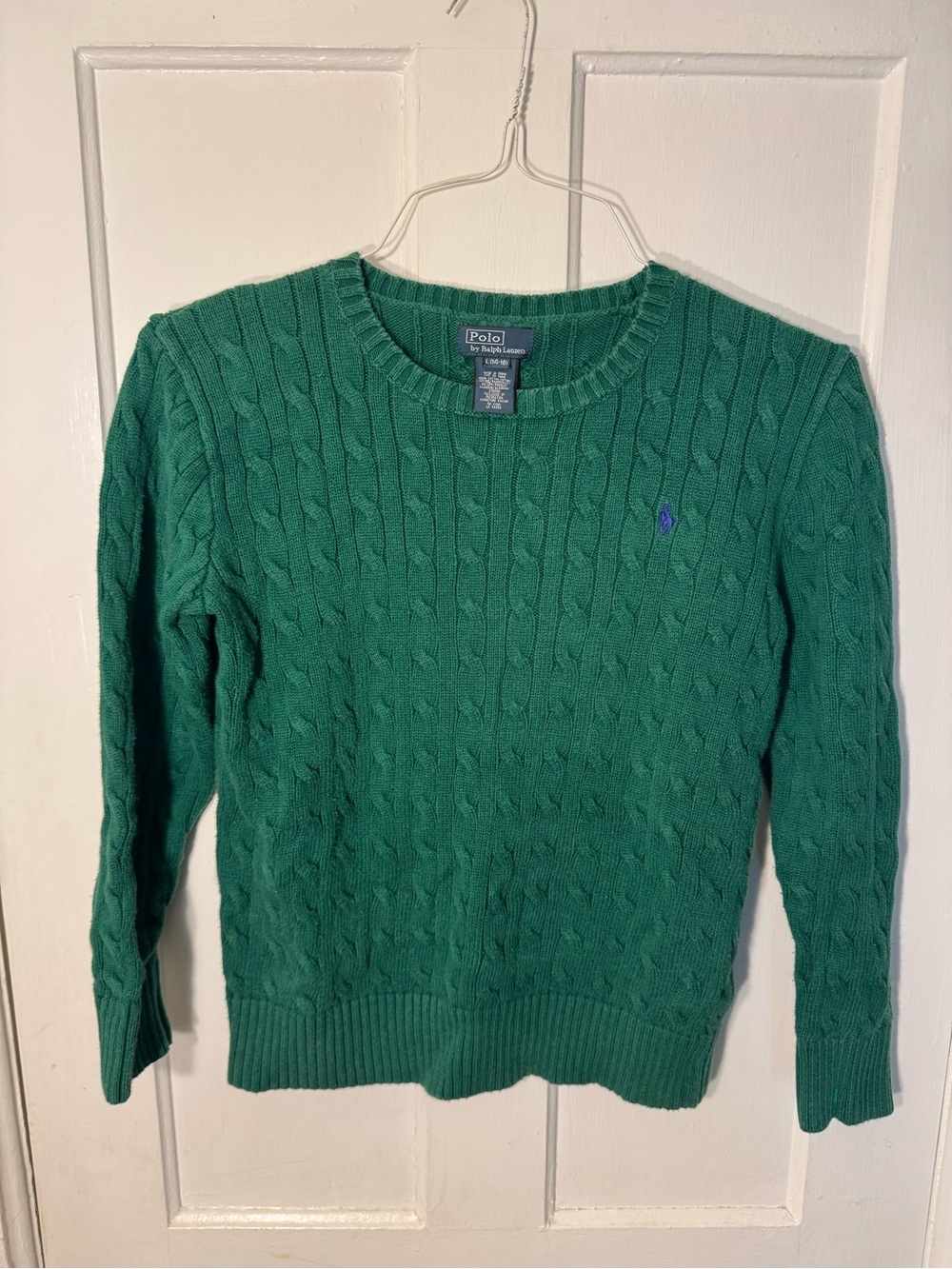 Kids Polo Ralph Lauren Emerald Green Cable Knit Crewneck Sweater XL 14/16